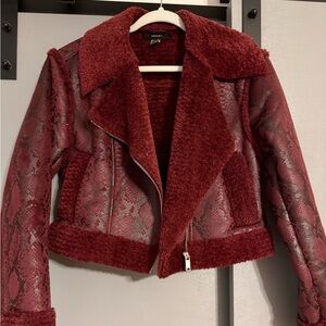 Forever 21 Red Teddy Jacket with Snakeskin Detail